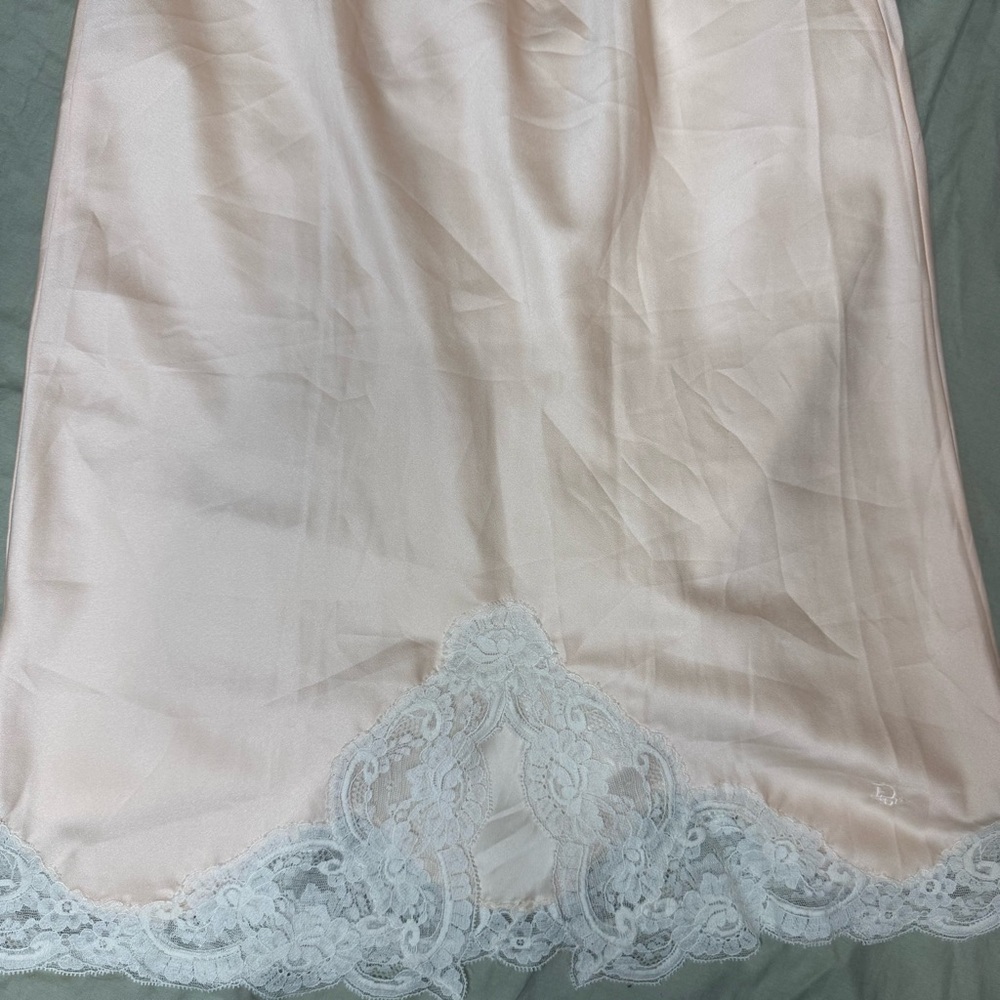 Christian Dior Elegant Lace Trim Satin slip skirt